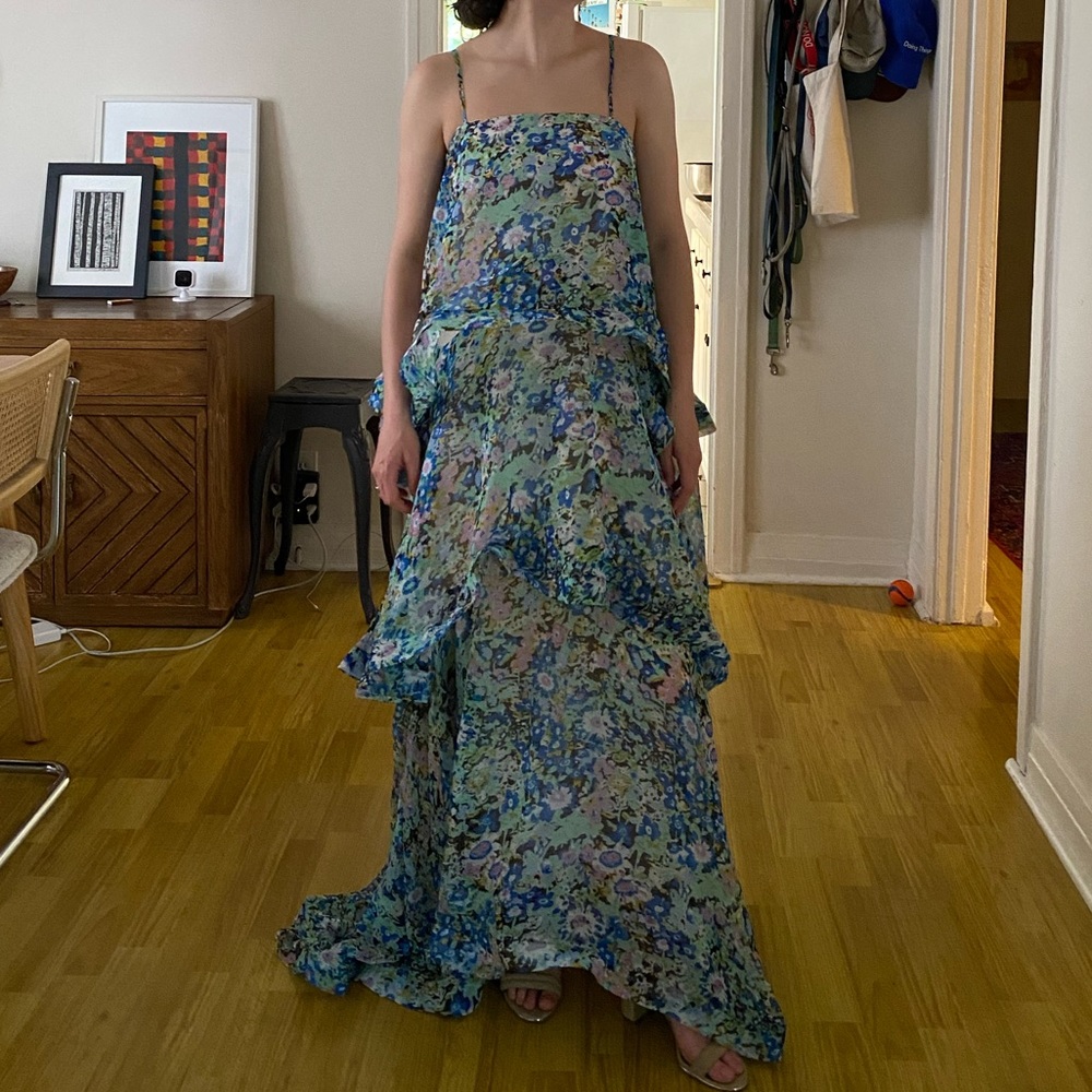 ELLIATT ARMANI BLUE & GREEN RUFFLED MAXI DRESS | NWT XXS